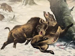 Pamono J. Bardin, Boar Fight, Oil Painting, Framed><noscript><img width=