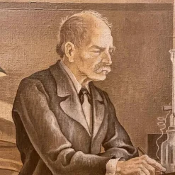 Pamono J. J. Borghetto, The Alchemist and the Snake Hunter in Pendant, 1945, Oil on Canvases, Set of 2><noscript><img width=