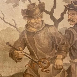 Pamono J. J. Borghetto, The Alchemist and the Snake Hunter in Pendant, 1945, Oil on Canvases, Set of 2><noscript><img width=