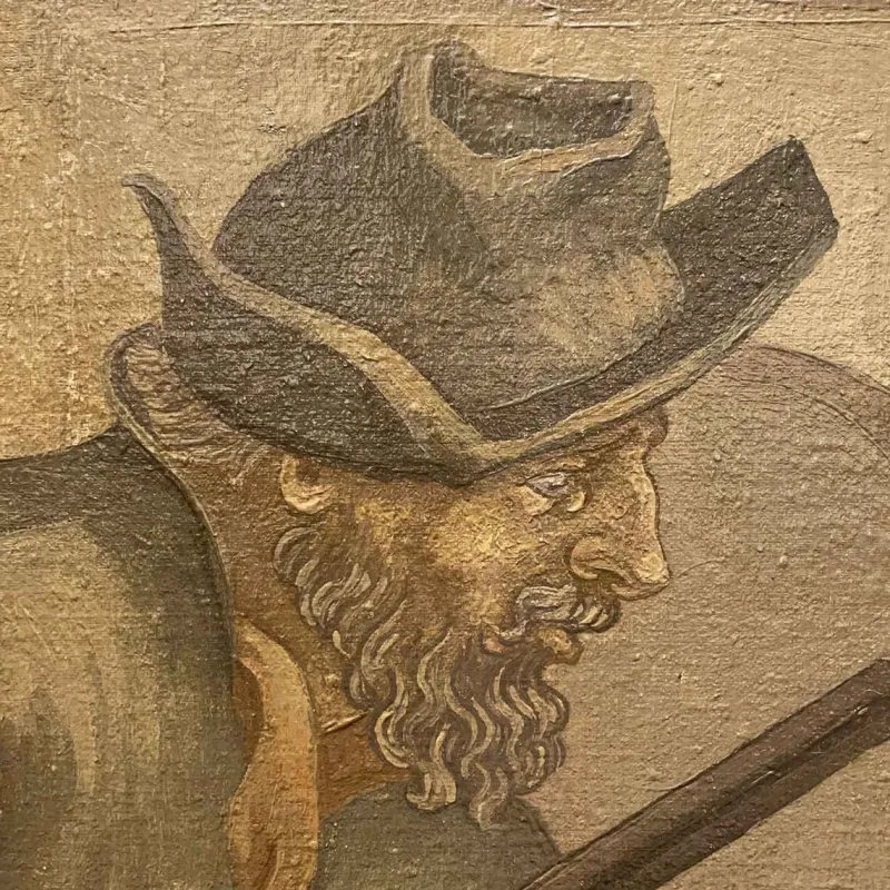 Pamono J. J. Borghetto, The Alchemist and the Snake Hunter in Pendant, 1945, Oil on Canvases, Set of 2> Mid-Century