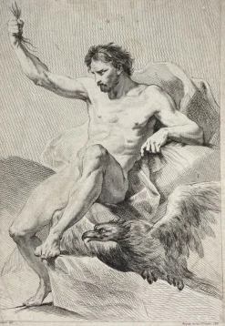 Pamono J J Pasquier, Man with Eagle, 18th Century, Engraving