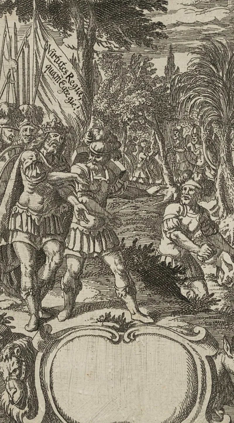 Pamono J. Meyer, a King Is Ambushed With His Army, 17th-century, Etching> Old Masters