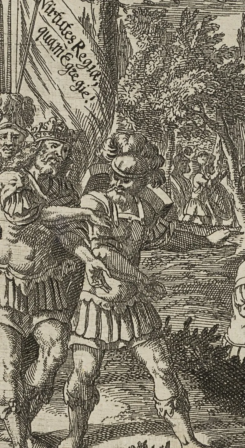 Pamono J. Meyer, a King Is Ambushed With His Army, 17th-century, Etching> Old Masters