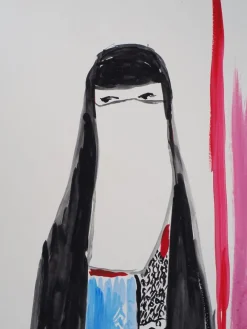 Pamono Jacques Soisson, Veiled Woman, Acrylic on Paper><noscript><img width=
