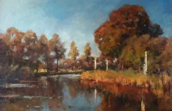 Hot Pamono Jan Hillebrand Wijsmuller, Late Summer River Landscape, 1890s, Oil on Canvas, Framed