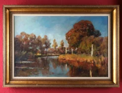Hot Pamono Jan Hillebrand Wijsmuller, Late Summer River Landscape, 1890s, Oil on Canvas, Framed