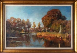 Hot Pamono Jan Hillebrand Wijsmuller, Late Summer River Landscape, 1890s, Oil on Canvas, Framed