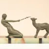 Best Pamono Janle, Art Deco Sculpture, Youth with Goat, France, 1930, Metal on Marble Base