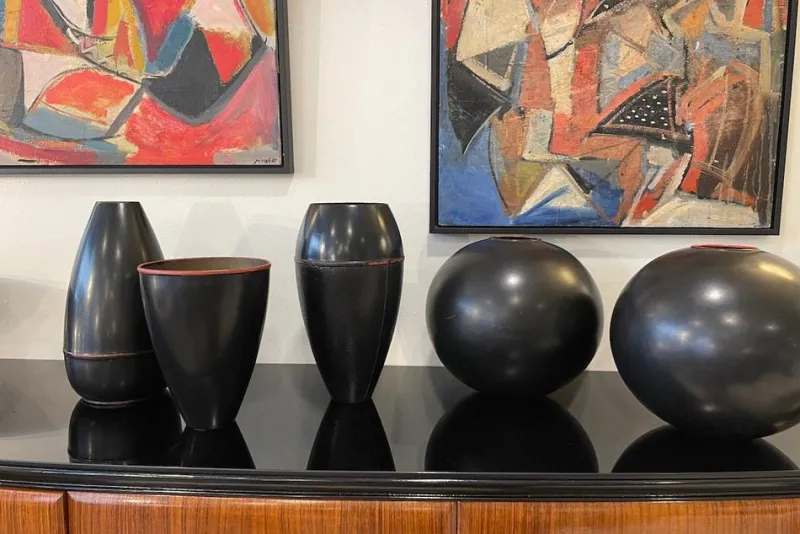Outlet Pamono Japanese Black Metal Vase, 1960s