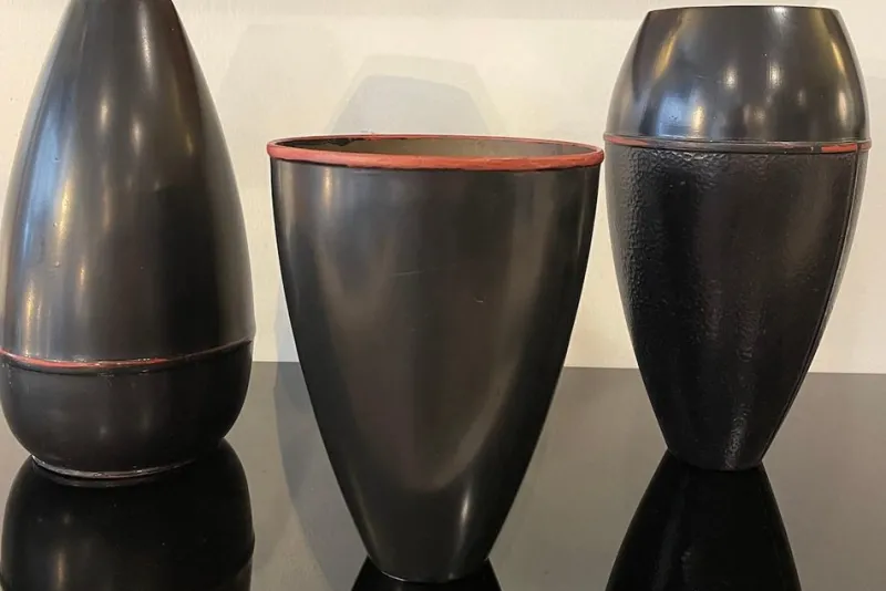 Outlet Pamono Japanese Black Metal Vase, 1960s