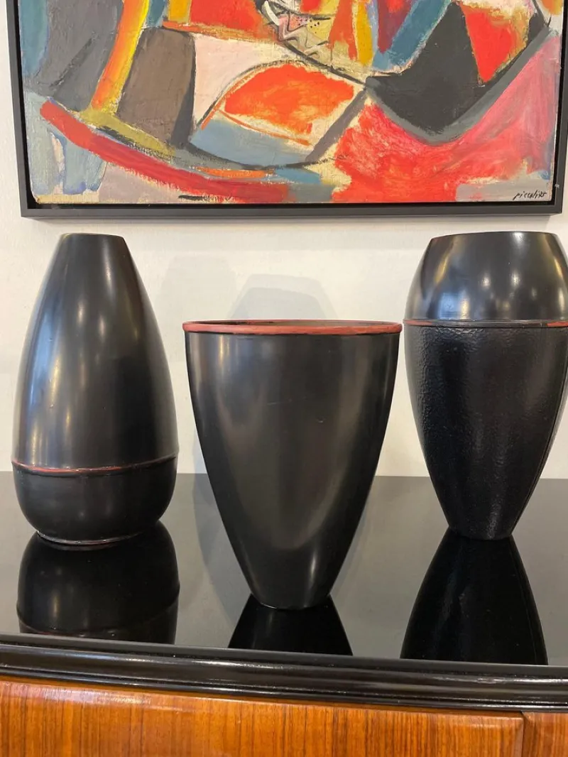 Outlet Pamono Japanese Black Metal Vase, 1960s