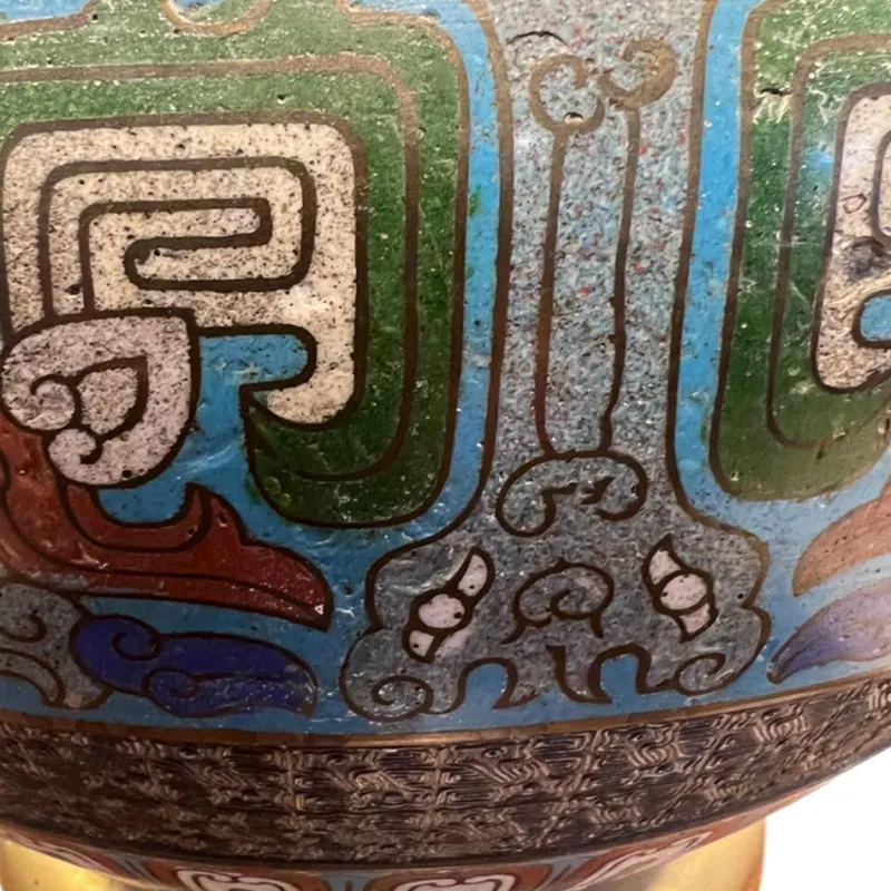New Pamono Japanese Enamel and Brass Jardiniere, 1920s