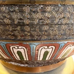 New Pamono Japanese Enamel and Brass Jardiniere, 1920s