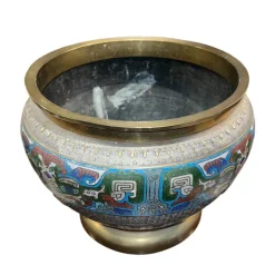 New Pamono Japanese Enamel and Brass Jardiniere, 1920s