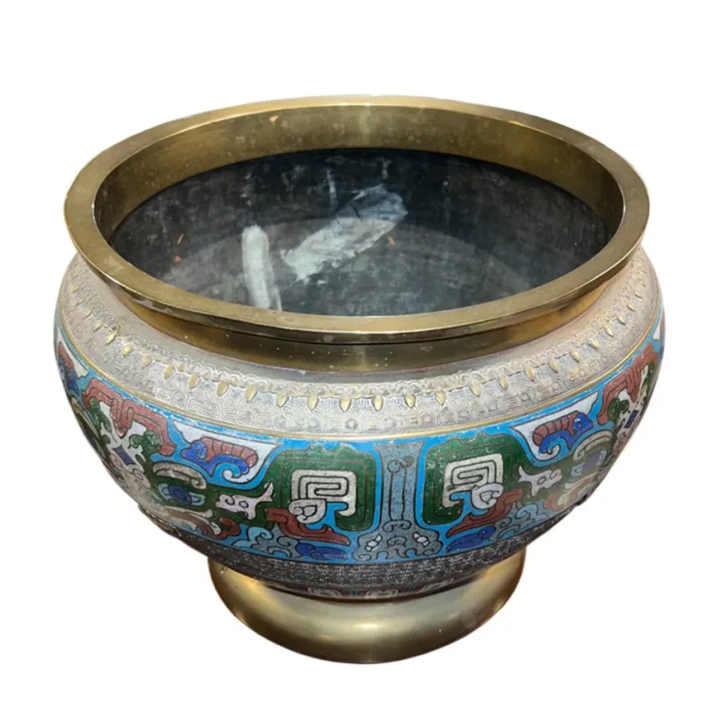 New Pamono Japanese Enamel and Brass Jardiniere, 1920s