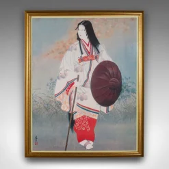 Hot Pamono Japanese Geisha, 1950s, Woodblock Print, Framed