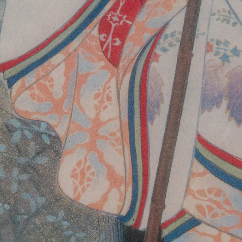 Hot Pamono Japanese Geisha, 1950s, Woodblock Print, Framed