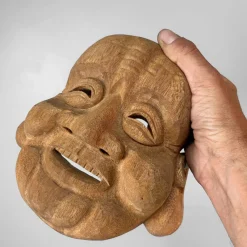Pamono Japanese Hand-Carved Hotei God of Happiness Mask, 1980s><noscript><img width=