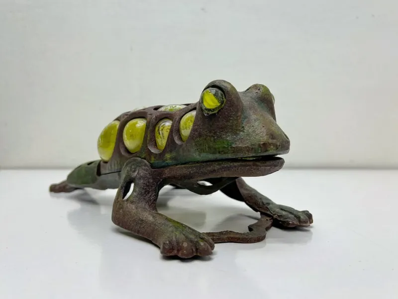 Sale Pamono Japanese Iron and Blown Glass Frog Garden Lantern, 1970s