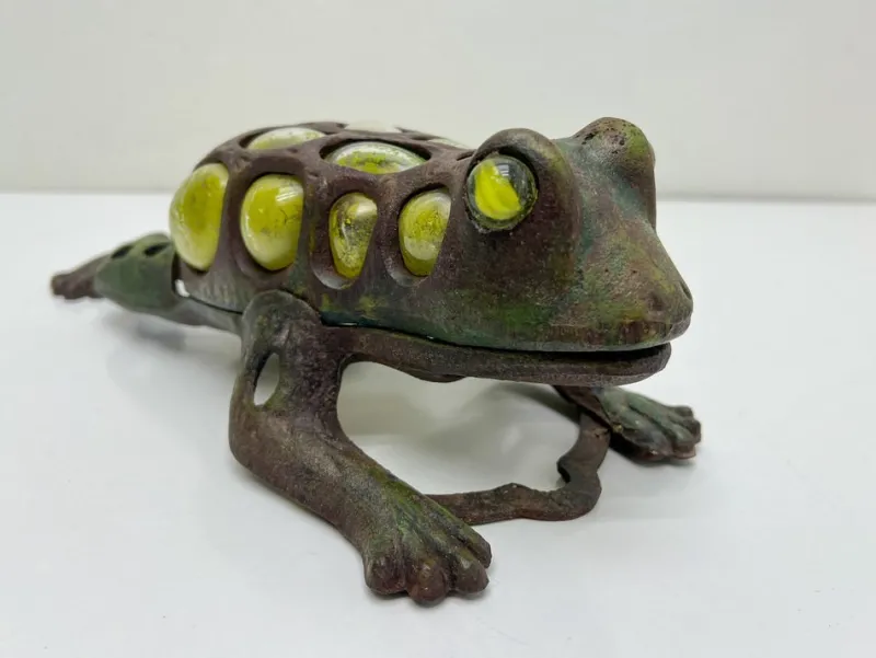 Sale Pamono Japanese Iron and Blown Glass Frog Garden Lantern, 1970s