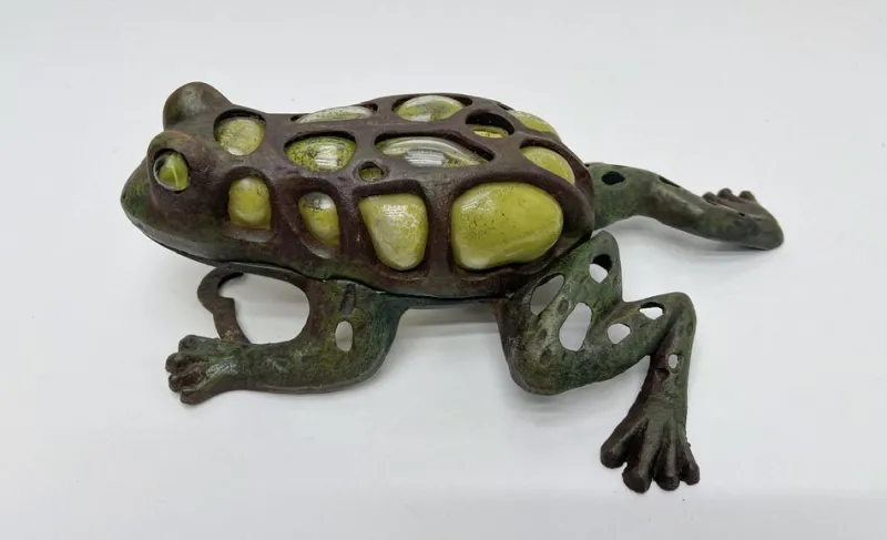 Sale Pamono Japanese Iron and Blown Glass Frog Garden Lantern, 1970s