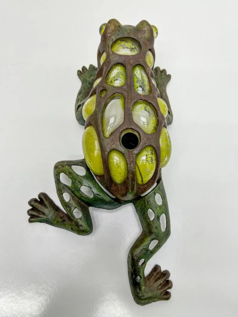 Sale Pamono Japanese Iron and Blown Glass Frog Garden Lantern, 1970s