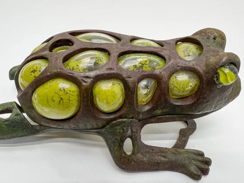 Sale Pamono Japanese Iron and Blown Glass Frog Garden Lantern, 1970s