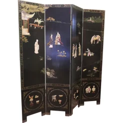Pamono Japanese Lacquered and Painted Folding Screen, 1930s> Room Dividers & Screens