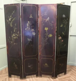 Pamono Japanese Lacquered and Painted Folding Screen, 1930s><noscript><img width=
