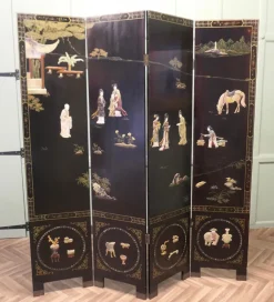 Pamono Japanese Lacquered and Painted Folding Screen, 1930s><noscript><img width=