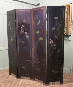 Pamono Japanese Lacquered and Painted Folding Screen, 1930s><noscript><img width=