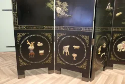 Pamono Japanese Lacquered and Painted Folding Screen, 1930s><noscript><img width=