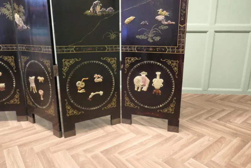 Pamono Japanese Lacquered and Painted Folding Screen, 1930s> Room Dividers & Screens