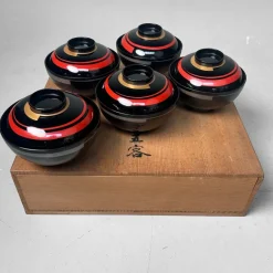 Pamono Japanese Lacquerware Bowls, 1970s, Set of 5> Serving Dishes