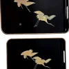 Online Pamono Japanese Maki Style Black Lacquer Trays, 1960, Set of 2