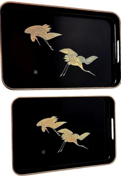 Online Pamono Japanese Maki Style Black Lacquer Trays, 1960, Set of 2
