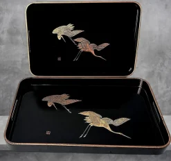 Online Pamono Japanese Maki Style Black Lacquer Trays, 1960, Set of 2