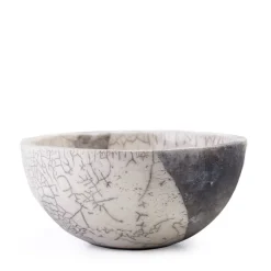 New Pamono Japanese Minimalist White Crackle Raku Ceramic Bowl from Laab Milano