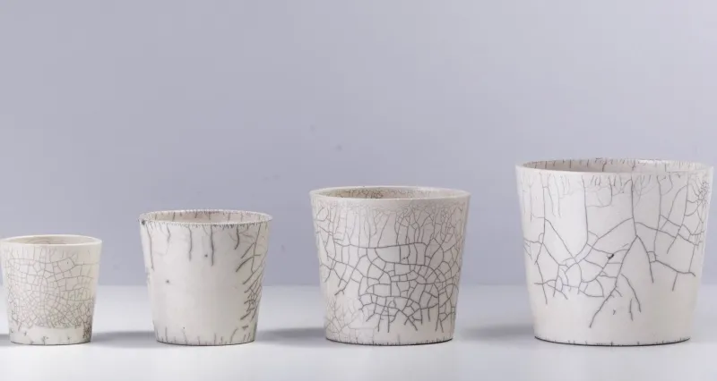 Pamono Japanese Minimalist White Crackle Raku Ceramics Bowls, Set of 4> Tabletop