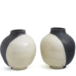 Best Pamono Japanese Modern Minimalist White & Black Raku Ceramic Sculptures, Set of 2