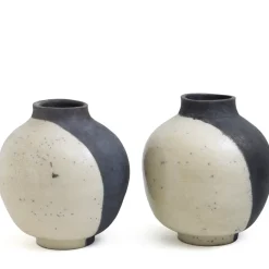 Best Pamono Japanese Modern Minimalist White & Black Raku Ceramic Sculptures, Set of 2