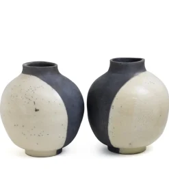 Best Pamono Japanese Modern Minimalist White & Black Raku Ceramic Sculptures, Set of 2