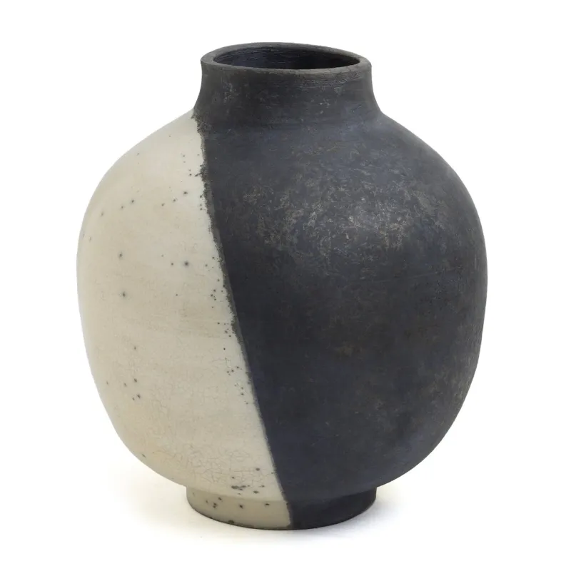 Pamono Japanese Modern Minimalist White & Black Raku Ceramic Vase> Tabletop