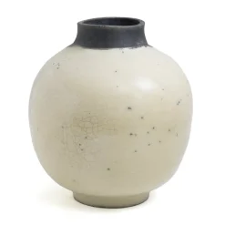 Pamono Japanese Modern Minimalist White & Black Raku Ceramic Vase><noscript><img width=
