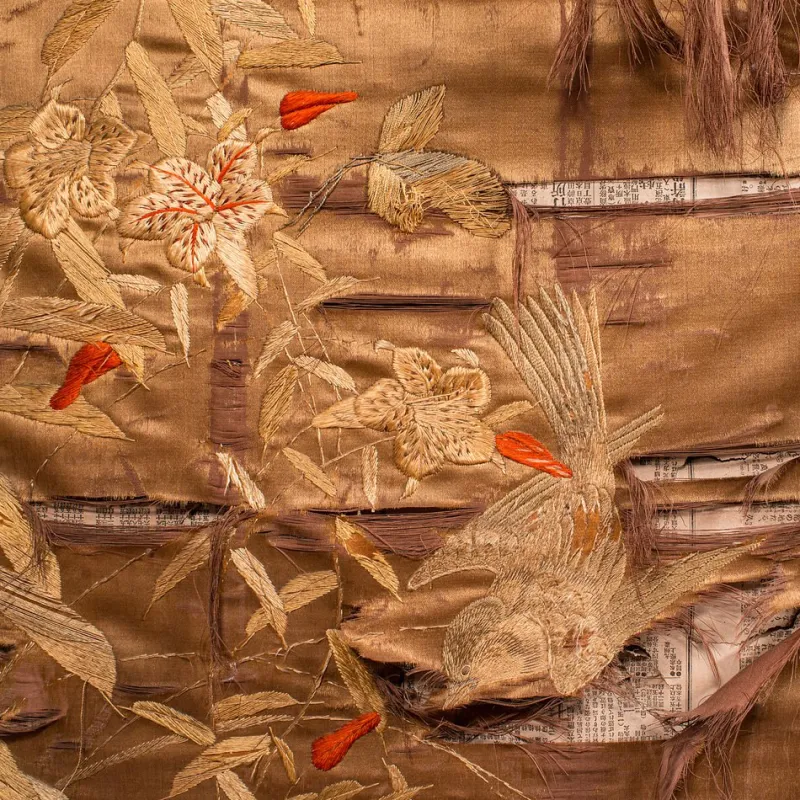 Pamono Japanese Photographic Prop Screen & Silk Cotton Room Divider, 1890s> Room Dividers & Screens