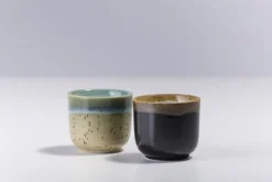 New Pamono Japanese Sake Tea Cups in Green & Gold Raku Ceramic from Laab Milano, Set of 2