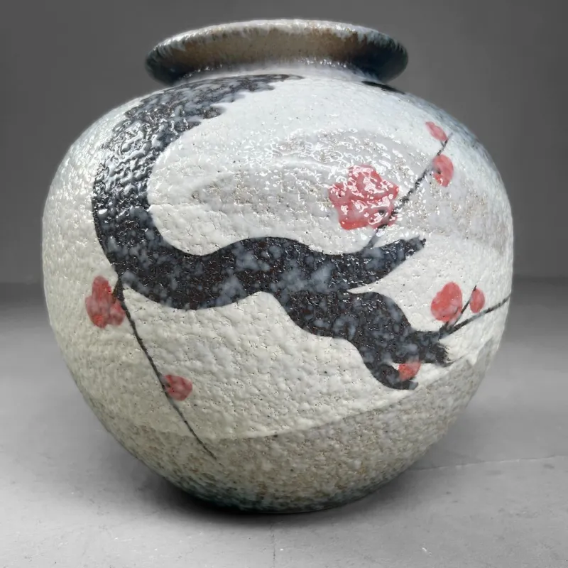 Pamono Japanese Shigaraki Flower Vase with Sakura Decor, 1970s> Vases