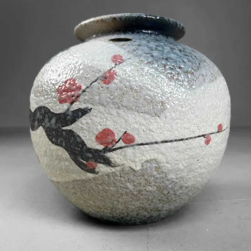 Pamono Japanese Shigaraki Flower Vase with Sakura Decor, 1970s> Vases