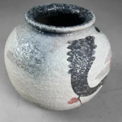 Pamono Japanese Shigaraki Flower Vase with Sakura Decor, 1970s><noscript><img width=