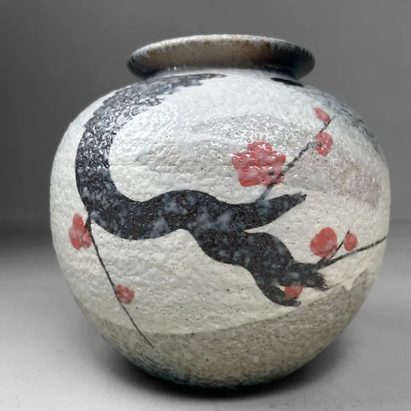 Pamono Japanese Shigaraki Flower Vase with Sakura Decor, 1970s> Vases
